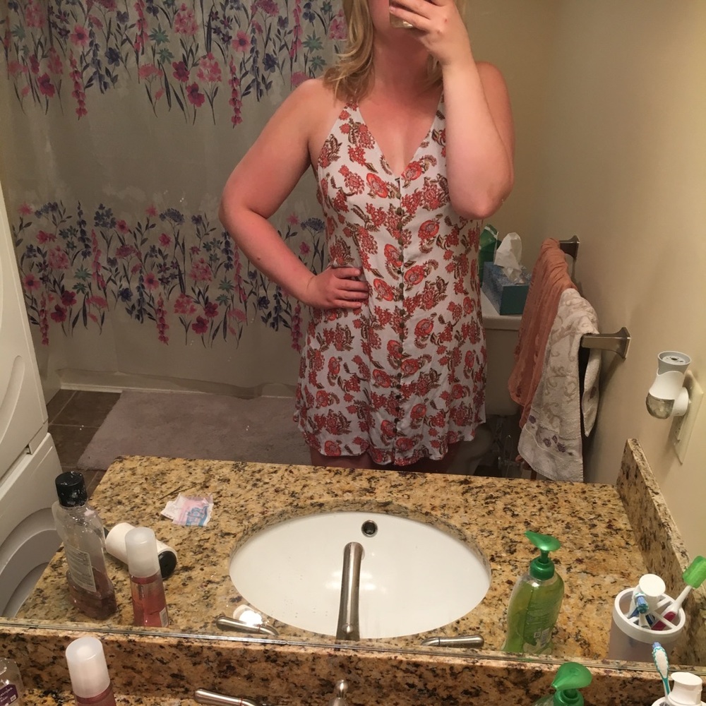 Ganesh Flower Spaghetti Strap Mini Dress, NWT, L